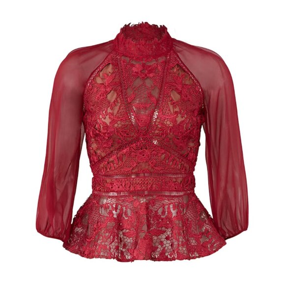 Marchesa Notte Red Lace Top - Picture 1 of 11